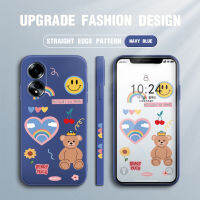 เคสโทรศัพท์สำหรับ OPPO A38 A18สีสันสดใสเคสโทรศัพท์ดีไซน์ลายการ์ตูนหมีขอบสี่เหลี่ยมเคสกล้องคลุมทั้งหมดปลอกซิลิโคนเหลว