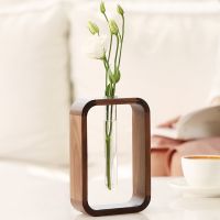 【CW】☜  Wood Test Tube Vase Hydroponic Glass Device Transparent Table Top Ornaments