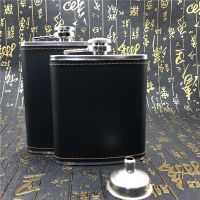 Alalinong A26 High Quality Pu Leather Black Stainless Steel Hip Flask 8 OZ Liquor Whiskey Alcohol Pocket Flask Wine Flagon Eagle