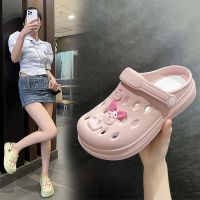 【Hot seller】 Baotou foot slippers womens summer outdoor dual-purpose hole shoes thick bottom non-slip breathable large size cute sandals trendy