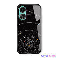 GGK เคสสำหรับ OPPO A78 4G สุดหรูลายการ์ตูน GGK สำหรับเด็กผู้หญิงท้องฟ้าพระจันทร์ดวงดาวอวกาศนาซ่ากาแลคซีกระจกนิรภัยมันวาวขอบนุ่มด้านหลังเคสโทรศัพท์