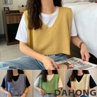 Dahong เสื้อกล้ามไหมพรม แบบสวมหัว สไตล์วัยรุ่น เกาหลี สำหรับผู้หญิง  73031