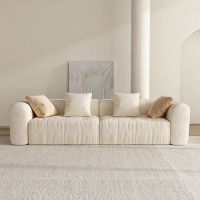 Modern cream cloud sofa living room Nordic simple small and medium-sized inline tofu block frosted fabric sofa