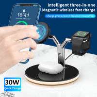 (HOT)30W 3 In 1 Magnetic Wireless Charger Stand สำหรับ 12 13 14 Pro Max Qi Fast Charging Dock Station สำหรับ Pro