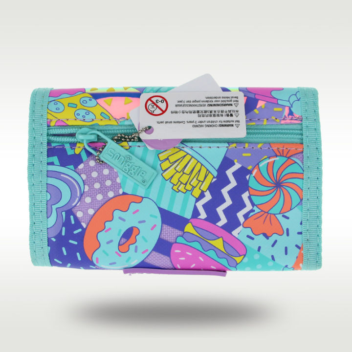 australia-smiggle-กระเป๋าสตางค์สำหรับเด็กของแท้กระเป๋าใส่บัตรเค้กไอศครีมพราวสามชั้นกระเป๋าคลัตช์5นิ้ว