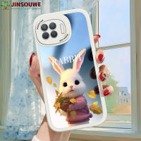 Jinsouwe เคสกระจกเคสมือถือสำหรับ OPPO Reno4 F Reno 4F Reno4f ปกหนังลายกระต่ายการ์ตูนเด็กผู้หญิง