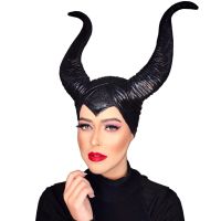 HOT★หญิง Horns หมวกสีดำ Queen Cosplay Headpiece ผู้หญิงเครื่องแต่งกายฮาโลวีน Anime Witch Headdress พรรค Props