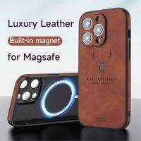 Luxury Deer Head Leather Magsafe Case for iPhone 14 13 12 11 Pro Max Plus Men Women Shockproof Magnetic Wireless Charging Cover