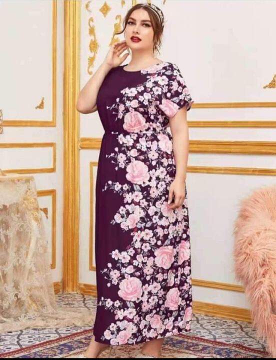 PLUS SIZE FLORAL PURPLE LONG CASUAL DRESS/ WOMEN'S CASUAL LONG DRESS