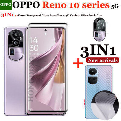 3IN1สำหรับ Oppo Reno10 Pro + Reno 10 Pro Plus ฟิล์มนิรภัยฟิล์มกระจกนิรภัย Oppo Reno10 Pro 10Pro 5G ป้องกันหน้าจอแสดงผลของกล้อง Oppo Reno10ฟิล์มด้านหลัง5G