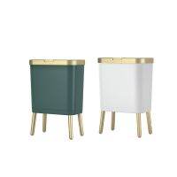 Luxury Fashion White Gold Trash Can 15L -Capacity with Lid Dustbin Living Room Sofa Side High Feet Garbage Bin