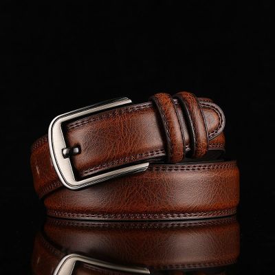 single layer cowhide man button holing needle belt leather business male model ►✜