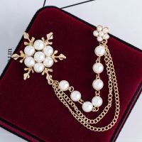 Elegant Pearl Snowflake Chain Tassels Brooch Fashion Brooches for Women Chain  Pin Jewelry Headbands