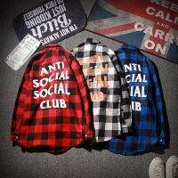 ✵✌  Anti Social Club GD เสื้อลายสก๊อตสีดำและสีแดงแบบเดียวกัน แบรนด์ไทด์ยุโรปและอเมริกาฤดูใบไม้ร่วงและฤดูหนาวสีแดงสุทธิ เสื้อผู้ชายและผู้หญิง