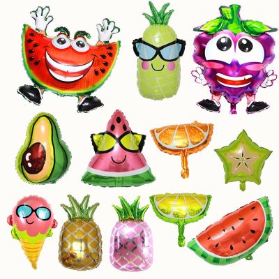 1 Green Fruit And Vegetable Aluminum Foil Balloon Model Strawberry Avocado Watermelon Pineapple Baby Birthday Party Decorations Adhesives Tape