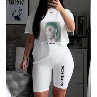 Womens Two-Piece Summer T-shirt Slim Shorts Suit Ariana Grande Positions Printed Short-Sleeved White Top T-shirt Womens Suit