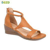 DSZD รองเท้าแตะส้นหนาทรงเรียวสไลด์ของผู้หญิงสายรัดข้อเท้า Sandal Keren รูดซิปปิดด้านหลังสำหรับวันวาเลนไทน์ของขวัญคริสต์มาส