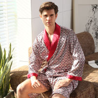 เสื้อคลุมอาบน้ำผ้าไหมขาสั้นสำหรับผู้ชายชุดฤดูร้อนของผู้ชายเสื้อคลุมอาบน้ำชุดนอนโอเวอร์ไซส์