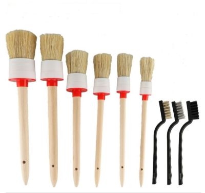 Car Cleaning Brush Set Pig Hair Brush Bristle Paint Brush Roller Detail Brush Wooden Handle Brush Air Conditioner Brush