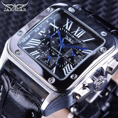 Jaragar GMT861-2ย้อนยุคหรูหราดีไซน์หนังแท้คลาสสิก3หน้าปัดเลขโรมันนาฬิกาออโตเมติกผู้ชายนาฬิกาข้อมือแบรนด์ชั้นนำ