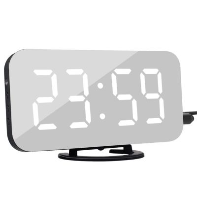 【Worth-Buy】 นาฬิกา Led กระจกดิจิตอลนาฬิกาปลุกตกแต่งสำหรับห้องนอนชาร์จโทรศัพท์อิเล็กทรอนิกส์ Deskhanging นาฬิกาดิจิตอลตั้งโต๊ะสีดำ