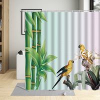 Tropical Bird Parrot Bamboo Floral Plant Pattern Bathroom Decor Palm Leaf Shower Curtain Waterproof Bath Curtains With Hooks Set