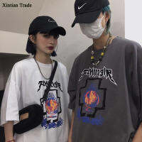 เสื้อยืดคู่พิมพ์ลายตัวอักษร Xintian เสื้อคอกลมแขนสั้นระบายอากาศได้สวมใส่สบายเสื้อนักเรียนสไตล์หลวมฤดูร้อนสำหรับชีวิตประจำวัน