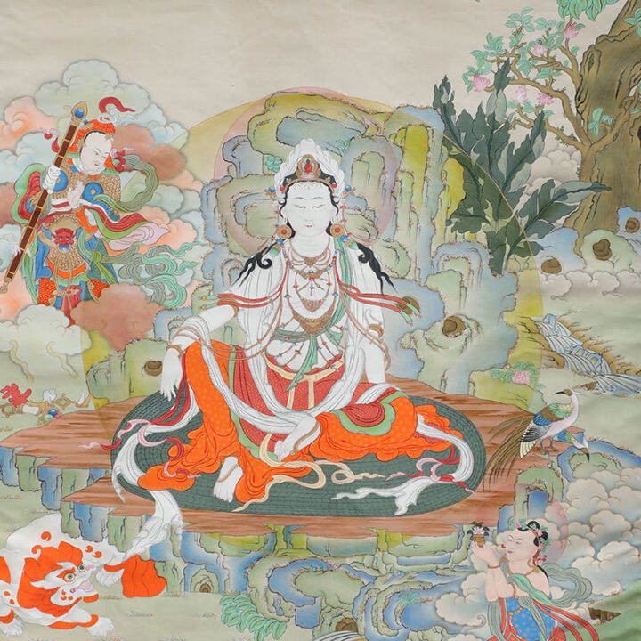 brand-new-เนปาลเนปาลทิเบตแบบดั้งเดิม-south-china-sea-guanyin-thangka-ภาพวาดทิเบต-tantra-เลียนแบบมือวาดบ้านห้องนั่งเล่นทิเบตตกแต่งภาพจิตรกรรมฝาผนังพระพุทธรูป