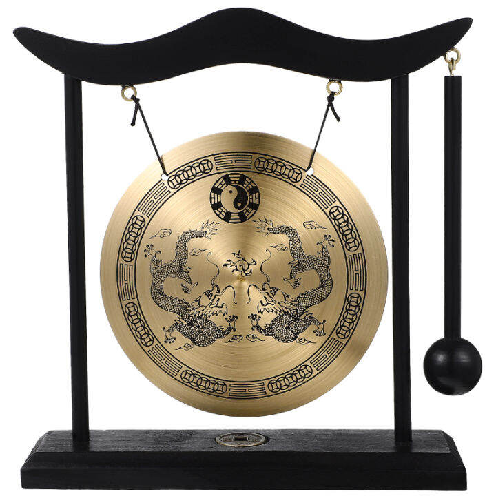RUDMALL Ornament Crafts Decor Home Double Dragon Copper Gong Ornaments