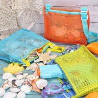 Beach Toy Mesh Bag Kids Shell Storage Bag Beach Toy Seashell Bag Mesh Pool Bag Sand Toys Swimming Accessories for Boys and Girls