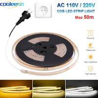 AC 110V 220V COB LED Strip Flexible Neon Light Bar IP67 Driverless High Bright 5m 10m 20m 30m 50m FOB COB Linear LED Tape CRI 90