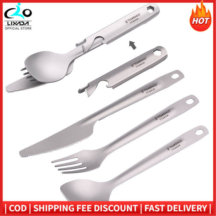 TOMSHOO 4In1 Titanium Flatware Cutlery Set Lightweight Dinner Spoon