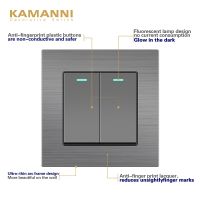 KAMANNI Wall Switch Power Light Switch With Indicator Lightes 2 Gang 2Way Luxury Push Button Switches Aluminum Alloy Panel 220V Electrical Circuitry