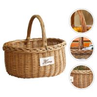 1Pc Picnic Basket Creative Tote Basket Flower Container Willow Weaving Picnic Basket Portable Outdoor Fruit Storage Holder