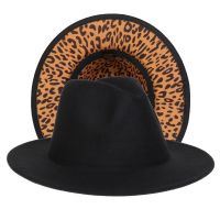 [COD] and winter British style mens womens double-sided matching leopard woolen hat new fashion flat brim big