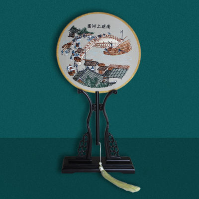 （ Get Gift Box for Free ） Double-Sided Embroidery Circular Fan Dance Fan Temple Fan Chinese Clothing Cheongsam Accessories Chinese Style Ancient Style Complex Classical