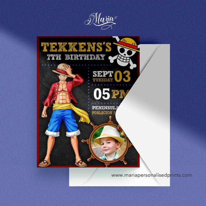 One Piece Anime Birthday Invitation Card Set of 14 Personalised