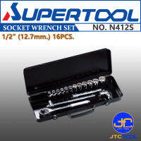 Supertool ประแจบล็อกรู 1/2"(12.7mm) - Socket Wrench Set Square Drive 1/2"(12.7mm) No.N412S (16Qty.)