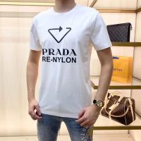 เสื้อยืดพิมพ์ลายผ้าฝ้ายแขนสั้นสำหรับผู้ชายและผู้หญิง Prada