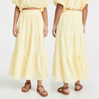 Latest Design Summer Skirts Women Maxi Yellow Satin High Waisted Long Pleated Skirts