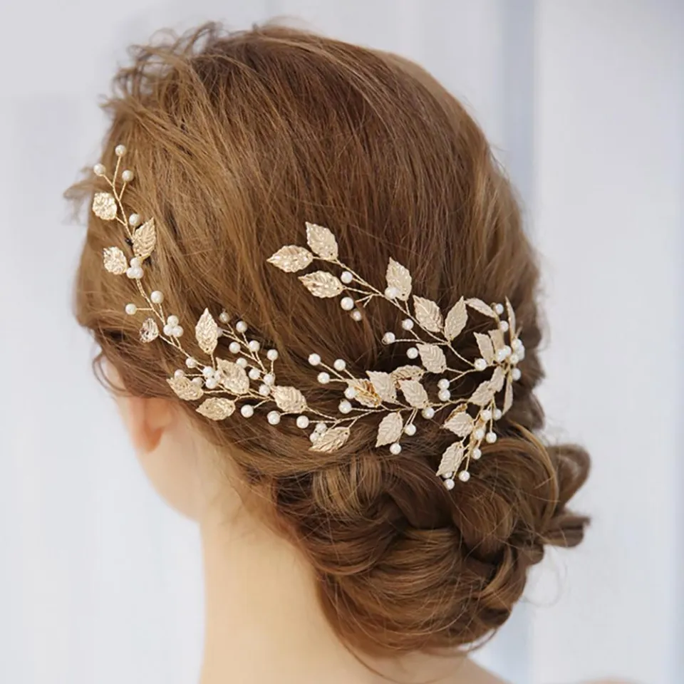 Beaded Headdress Hair Bridal Alloy Golden Accessories Wedding Women Leaf  Head Chain Bulk Bracelets for Women