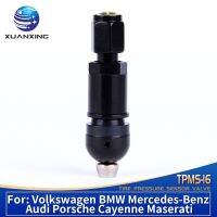 TPMS-16H TPMS วาล์วการตรวจสอบแรงดันยางรถยนต์ก้านวาล์วเซ็นเซอร์ฝาปิดโลหะผสมสีดำสำหรับ Volkswagen Audi พอร์เชอบีเอ็มดับบิลเบนซ์มาเซราติ