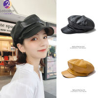 Leboston (หมวก) ผู้หญิงแฟชั่นทุกการแข่งขันสไตล์อังกฤษแปดเหลี่ยม PU Beret