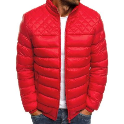 ZZOOI 2022 New Mens Stand Collar Jacket Solid Color Simple Atmosphere Down Padded Jacket Diamond Quilted Padded Jacket