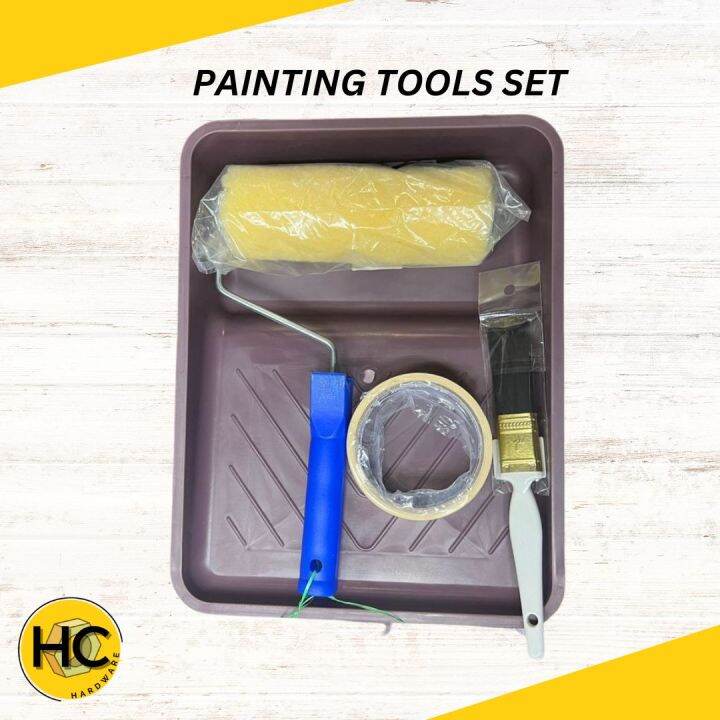 SET A (4 in 1) PAINTING TOOLS 7" Roller Set / 1" Brush / Masking Tape