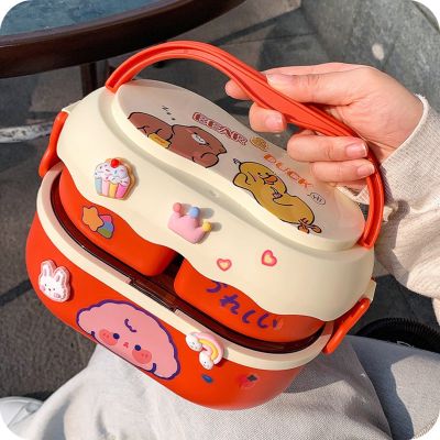 ﹍◙ Cartoon Children Lunch Box Cute Student Bento Microwave Lunch Boxes Food Storage With Independent Box Cutlery For Kid Camping