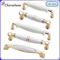 CHARMHOME ทันสมัย สีขาวทอง ตู้ โลหะผสมสังกะสี ดึงตู้ ที่จับประตูเซรามิค ฮาร์ดแวร์เฟอร์นิเจอร์ ลูกบิดลิ้นชัก