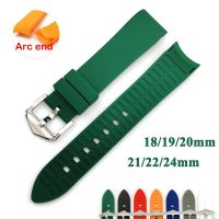 ●♞ Silicone Watchband Elbow Curved Interface Strap For Seiko Mens Watches Strap Replacement Bracelet 18/19/20/21/22/24mm