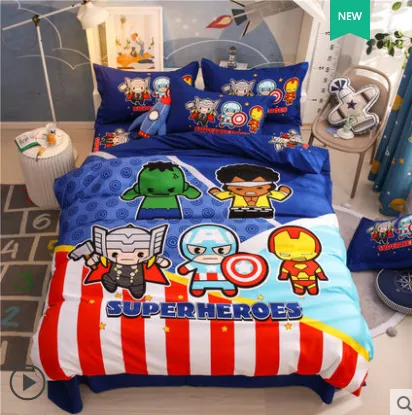 High Quality 100 Pure Cotton Cartoon Marvel Avengers Cute Heroes Kids Boys Girls 3 In 1 Super Single 4 Queen King Quilt Cover Set Comforter Bedsheet Pillow Case High Quality 100 Pure Cotton Cartoon, King Size Marvel Bedding