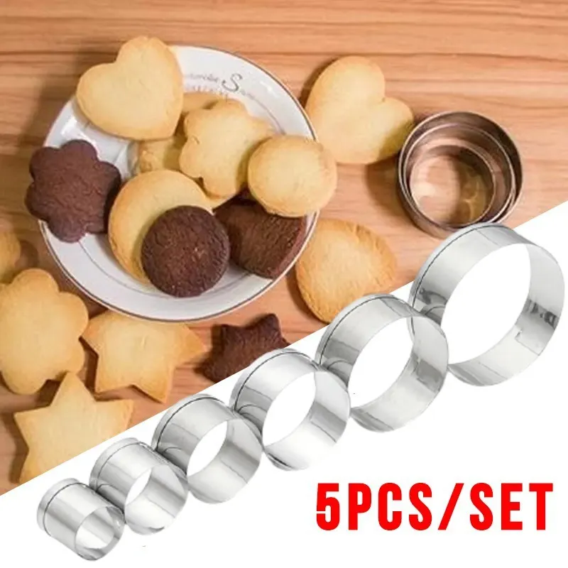 5PCS Round Stainless Steel Biscuit Mold Dumpling Skin Cutting Mold DIY  Biscuit Pastry Cake Baking Tools